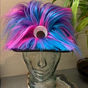 Unique handmade rainbow fur flat brim baseball cap